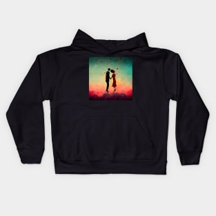 Head over heels in love - couple floating while holding hands. Kids Hoodie